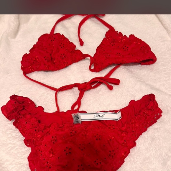 PINK Victoria's Secret Red Eyelet Bikini Set - Picture 2 of 2